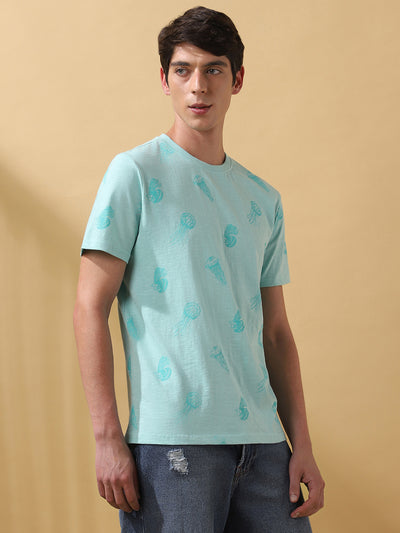 Men's Printed Round Neck Half Sleeves Cotton Slub T-shirt
