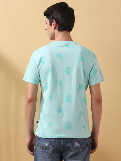 Men's Printed Round Neck Half Sleeves Cotton Slub T-shirt
