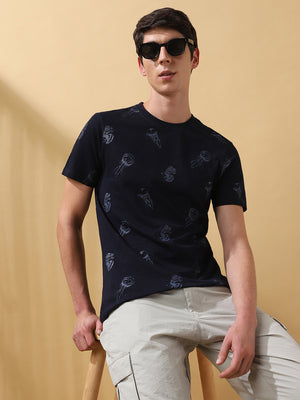 Men's Printed Round Neck Half Sleeves Cotton Slub T-shirt