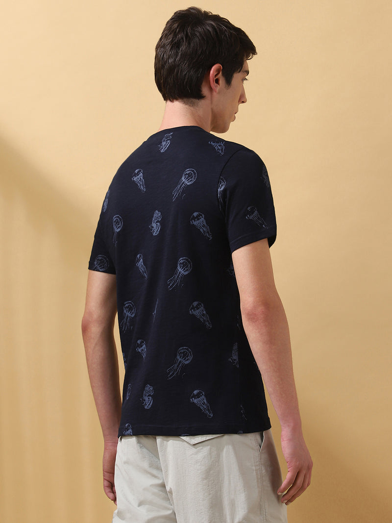 Men's Printed Round Neck Half Sleeves Cotton Slub T-shirt