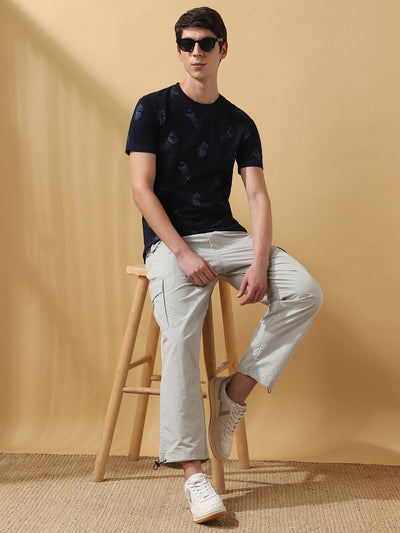 Men's Printed Round Neck Half Sleeves Cotton Slub T-shirt