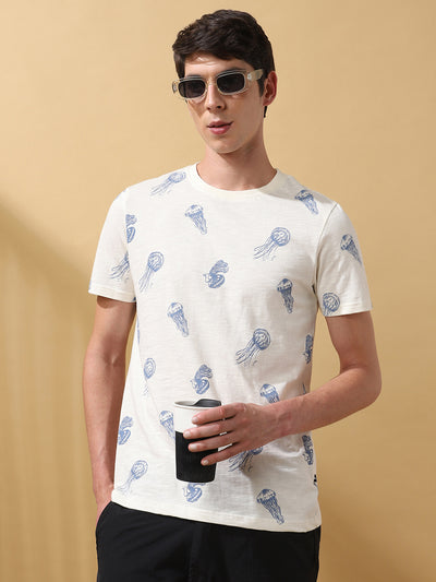 Men's Printed Round Neck Half Sleeves Cotton Slub T-shirt
