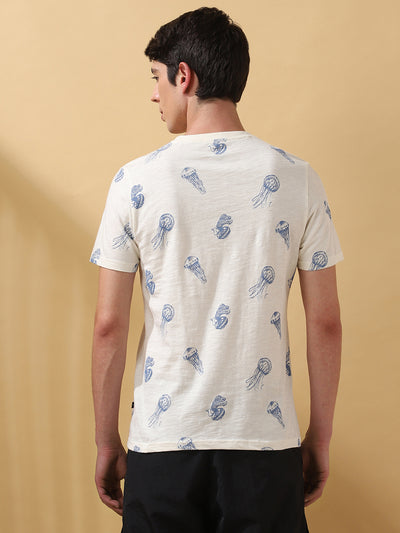 Men's Printed Round Neck Half Sleeves Cotton Slub T-shirt