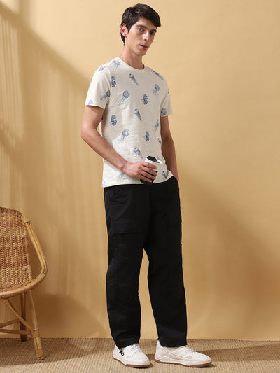 Men's Printed Round Neck Half Sleeves Cotton Slub T-shirt