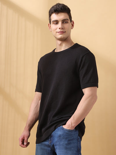 Men's Self Design Round Neck Half Sleeves T-shirt