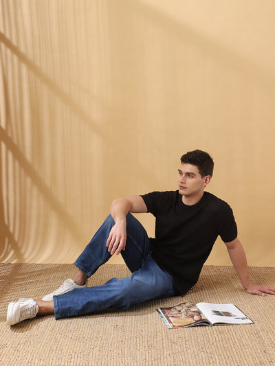 Men's Self Design Round Neck Half Sleeves T-shirt