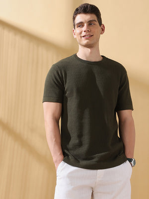 Men's Self Design Round Neck Half Sleeves T-shirt