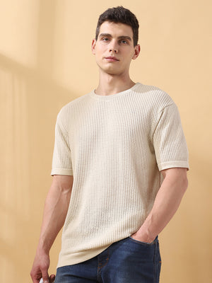 Men's Self Design Round Neck Half Sleeves T-shirt