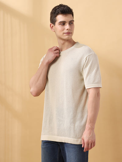 Men's Self Design Round Neck Half Sleeves T-shirt