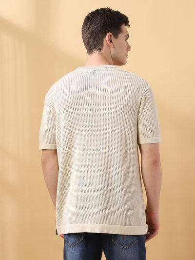 Men's Self Design Round Neck Half Sleeves T-shirt