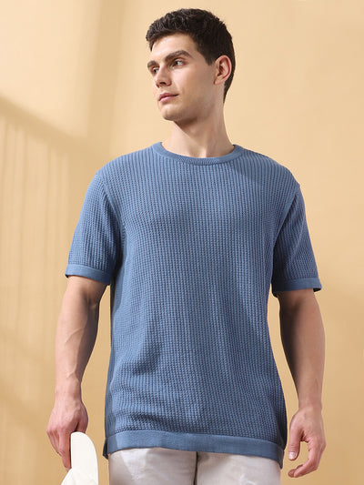 Men's Self Design Round Neck Half Sleeves T-shirt