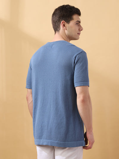Men's Self Design Round Neck Half Sleeves T-shirt
