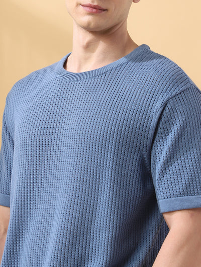 Men's Self Design Round Neck Half Sleeves T-shirt