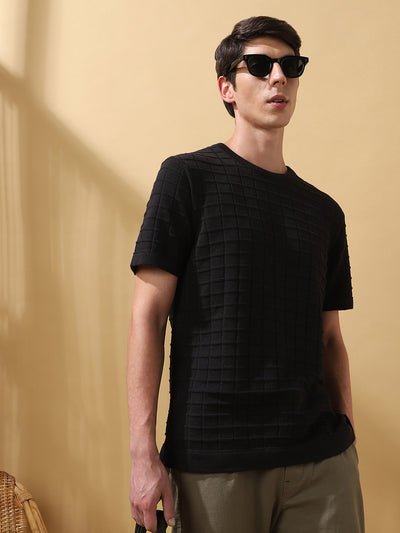 Men's Self Design Round Neck Half Sleeves T-shirt