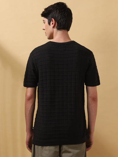 Men's Self Design Round Neck Half Sleeves T-shirt