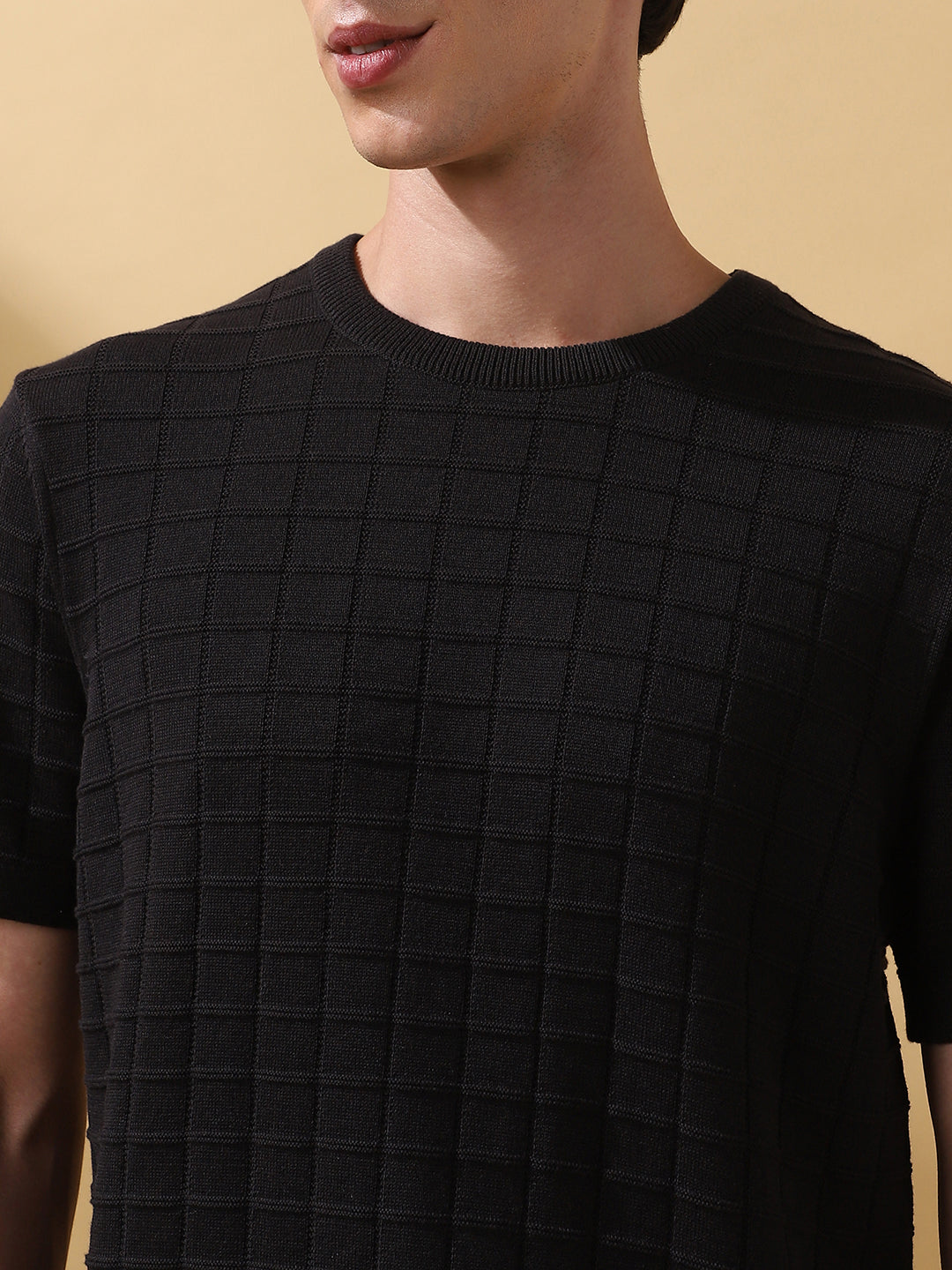 Men's Self Design Round Neck Half Sleeves T-shirt