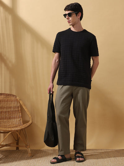 Men's Self Design Round Neck Half Sleeves T-shirt