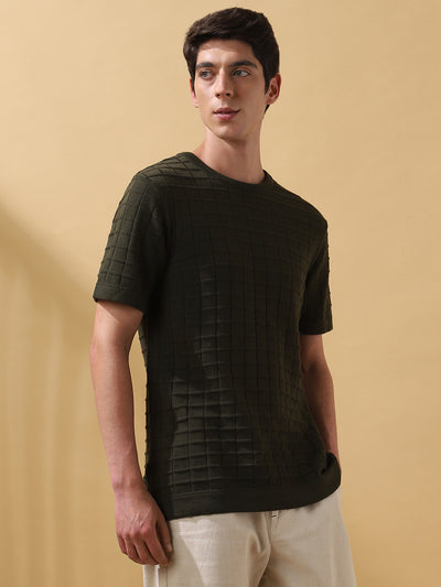 Men's Self Design Round Neck Half Sleeves T-shirt