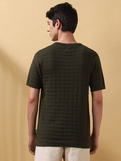 Men's Self Design Round Neck Half Sleeves T-shirt