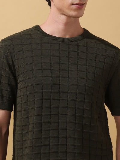 Men's Self Design Round Neck Half Sleeves T-shirt