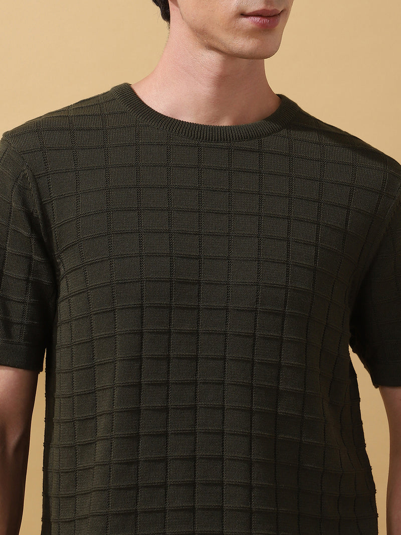 Men's Self Design Round Neck Half Sleeves T-shirt