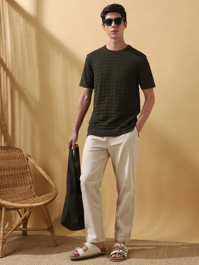 Men's Self Design Round Neck Half Sleeves T-shirt