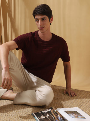 Men's Self Design Round Neck Half Sleeves T-shirt