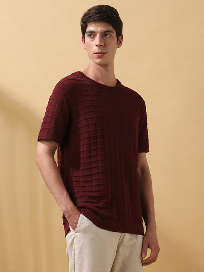 Men's Self Design Round Neck Half Sleeves T-shirt