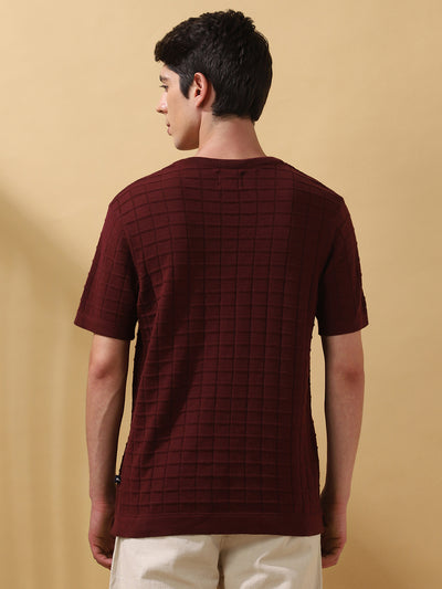 Men's Self Design Round Neck Half Sleeves T-shirt
