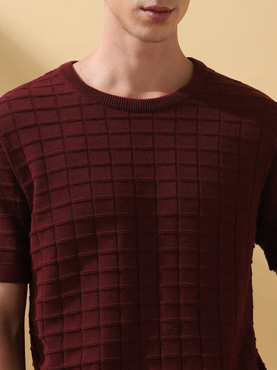 Men's Self Design Round Neck Half Sleeves T-shirt