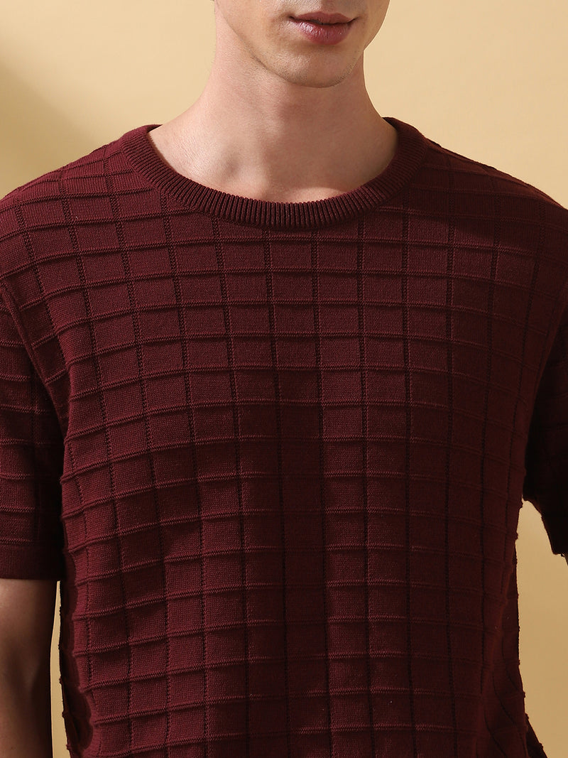 Men's Self Design Round Neck Half Sleeves T-shirt