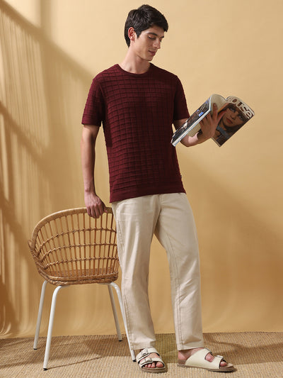 Men's Self Design Round Neck Half Sleeves T-shirt