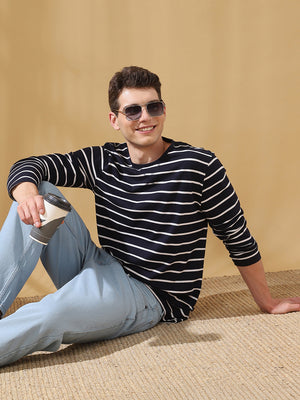 Men Striped Round Neck Cotton T-shirt