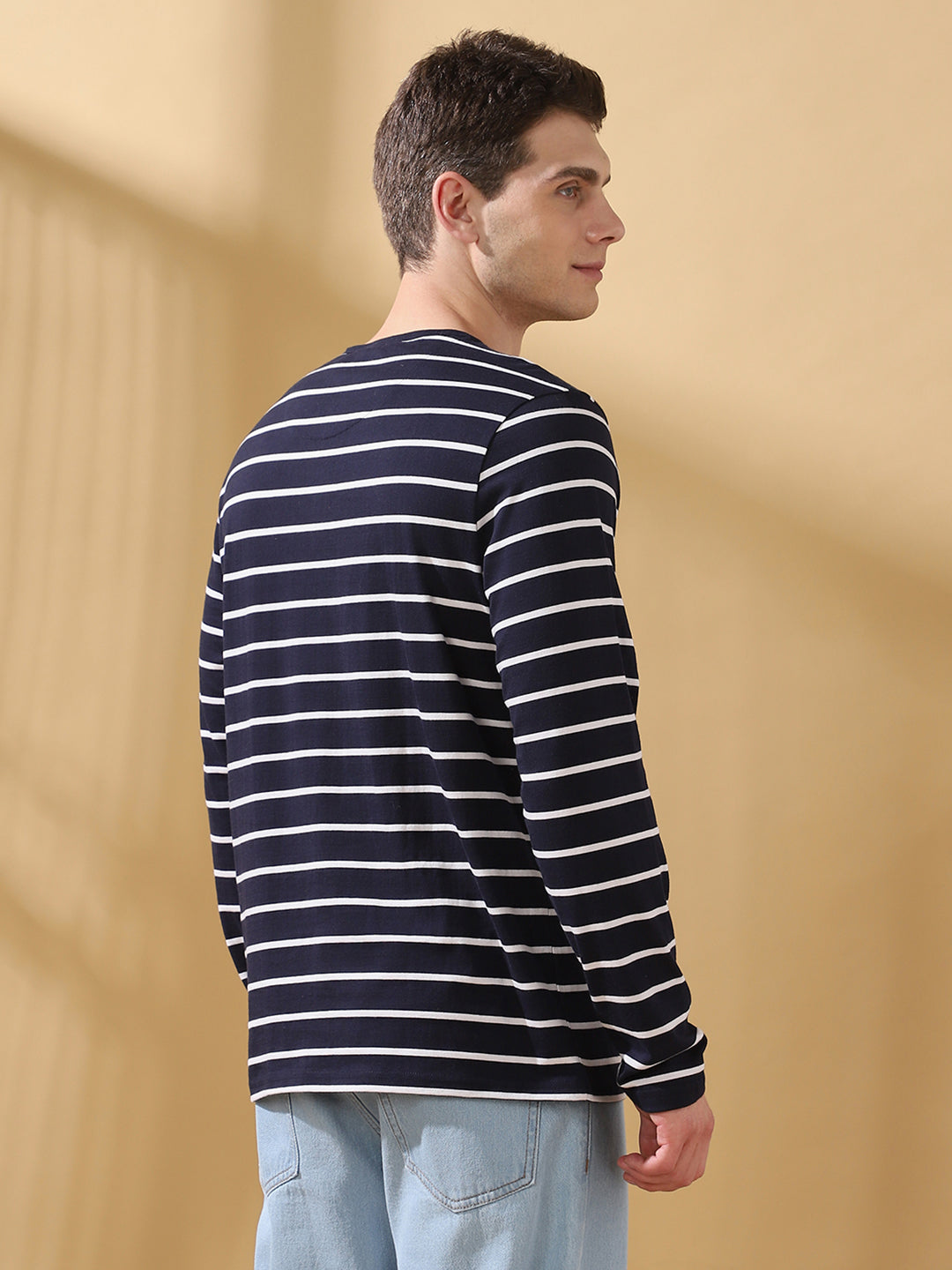 Men Striped Round Neck Cotton T-shirt