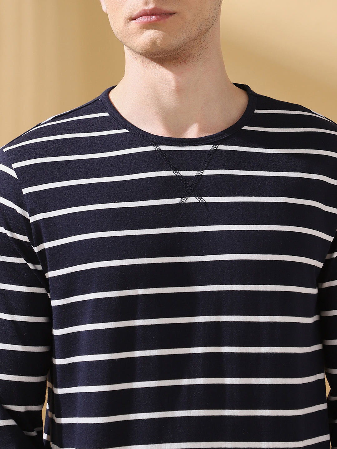 Men Striped Round Neck Cotton T-shirt