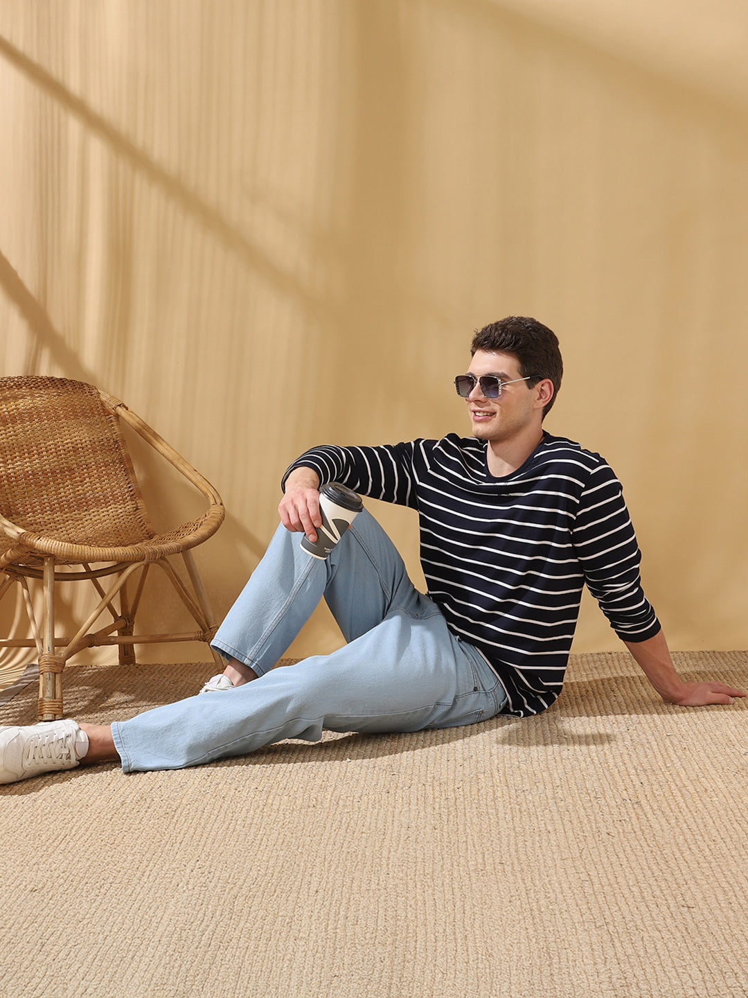 Men Striped Round Neck Cotton T-shirt