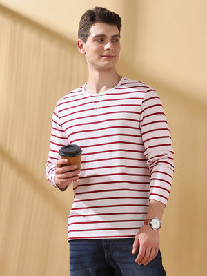 Men Striped Round Neck Cotton T-shirt