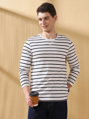 Men Striped Round Neck Cotton T-shirt