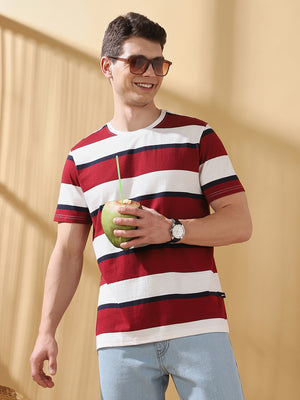 Men Striped Round Neck Cotton T-shirt
