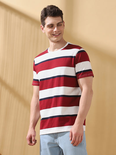 Men Striped Round Neck Cotton T-shirt