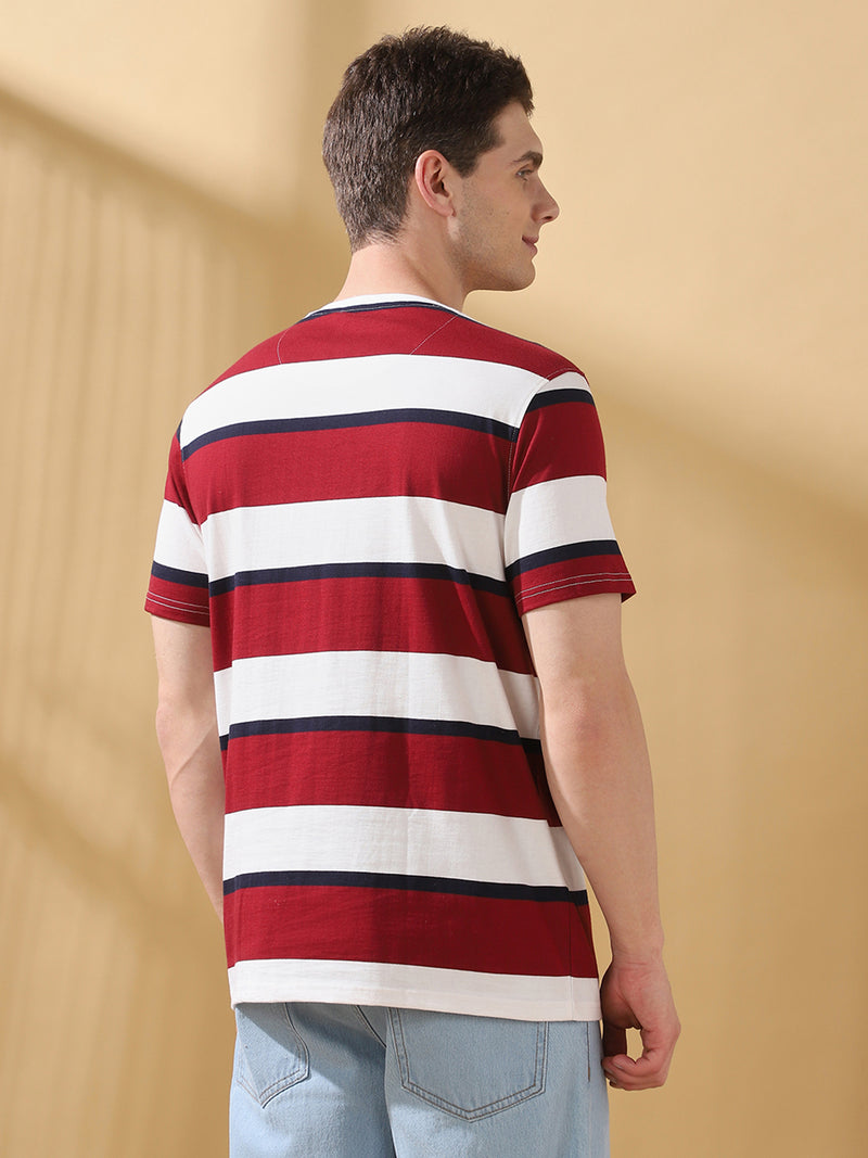 Men Striped Round Neck Cotton T-shirt