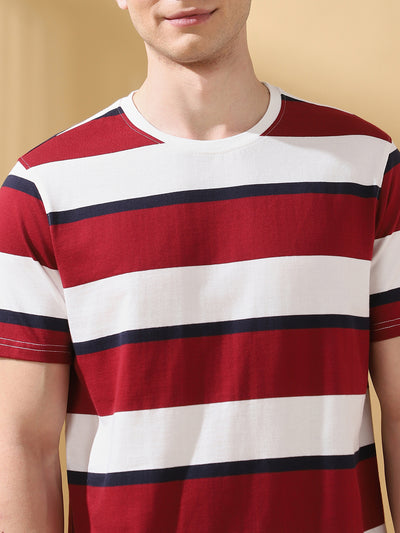 Men Striped Round Neck Cotton T-shirt