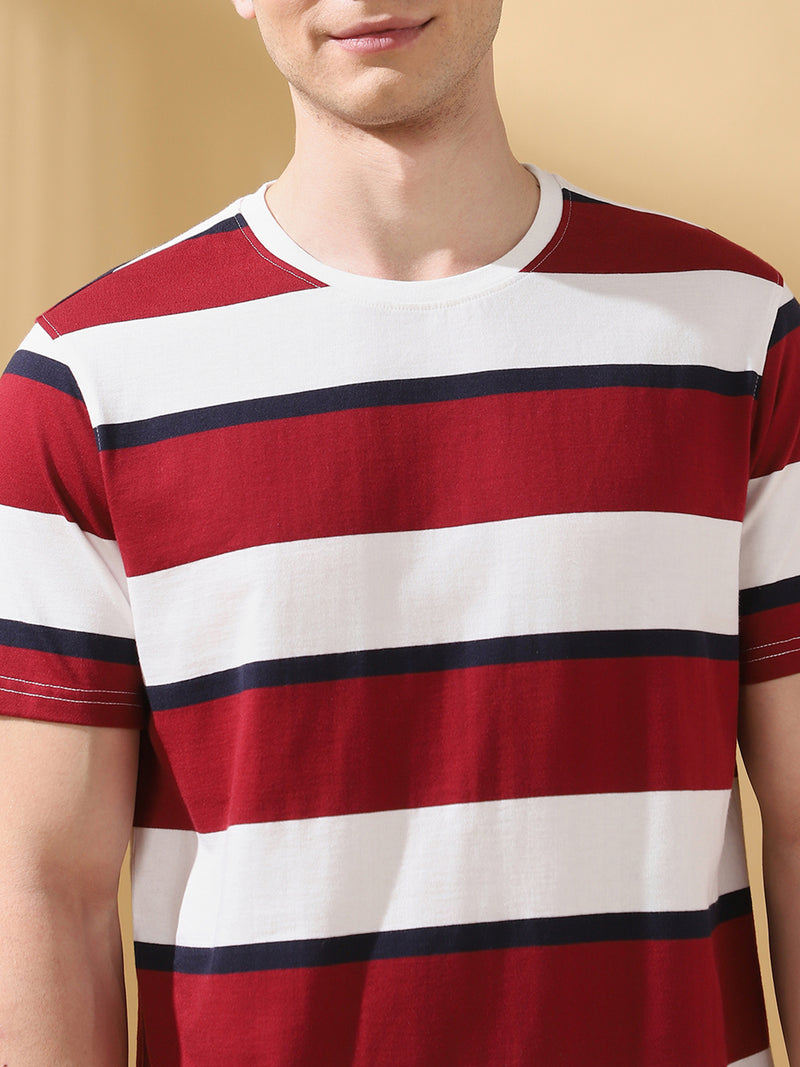 Men Striped Round Neck Cotton T-shirt