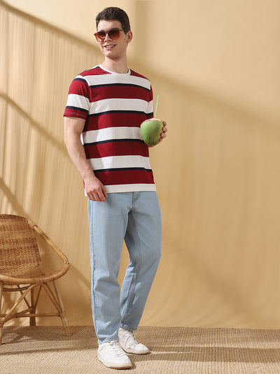 Men Striped Round Neck Cotton T-shirt