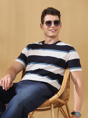 Men Striped Round Neck Cotton T-shirt
