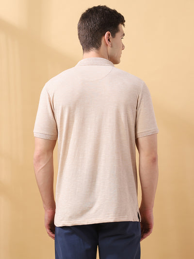 Men's Self Design Polo Collar Half Sleeves T-shirt