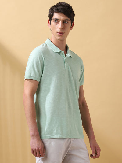 Men's Self Design Polo Collar Half Sleeves T-shirt