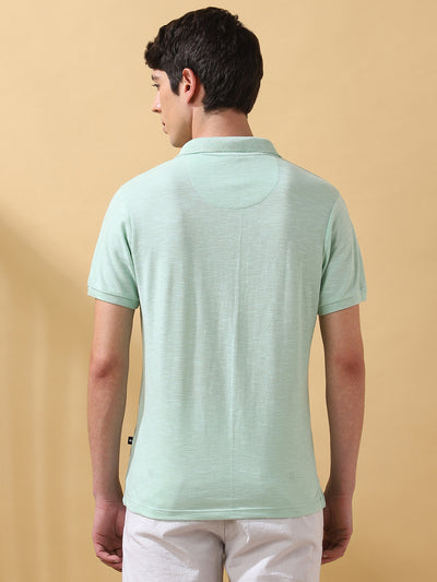 Men's Self Design Polo Collar Half Sleeves T-shirt