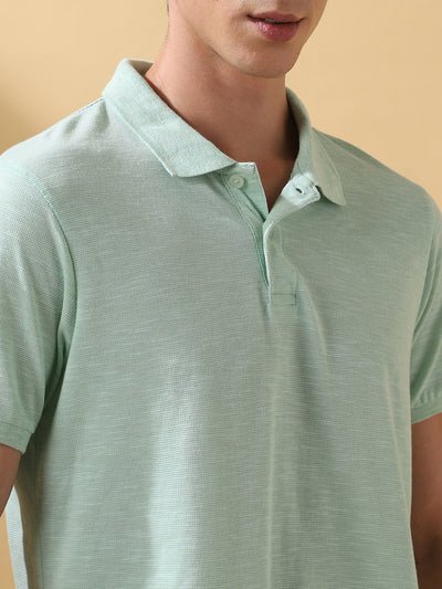 Men's Self Design Polo Collar Half Sleeves T-shirt