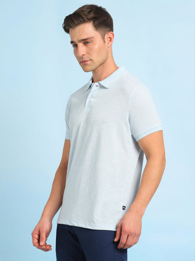 Men's Self Design Polo Collar Half Sleeves T-shirt